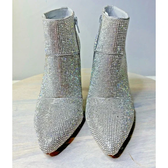 Steve Madden Elysia Sparkling Rhinestone Silver Stiletto Heel Booties 6M - Picture 2 of 8